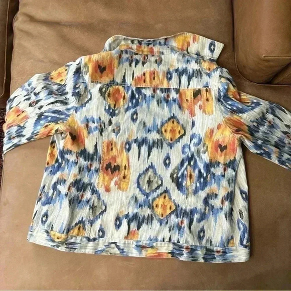 Chico's Sz 2 - Medium Jacket Linen/Cotton Blend Long Sleeve Multi-Color Abstract - Picture 8 of 8